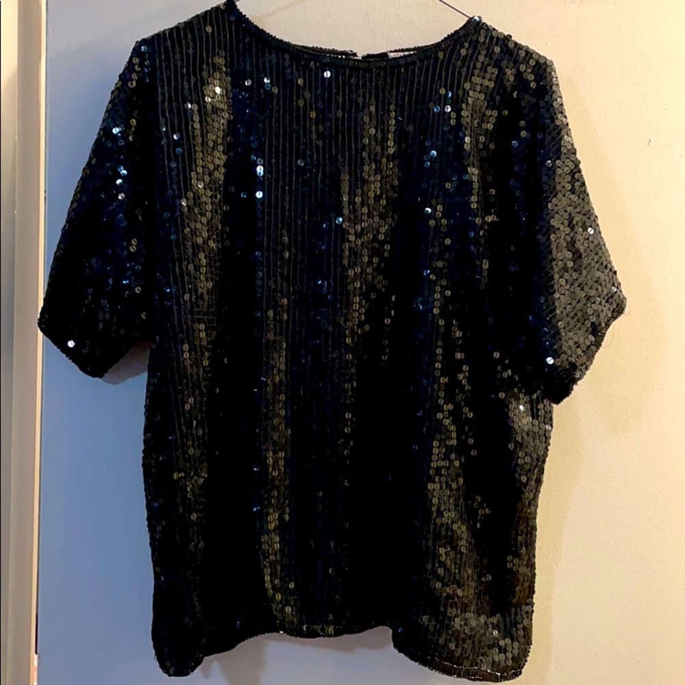 Black silk and sequin top